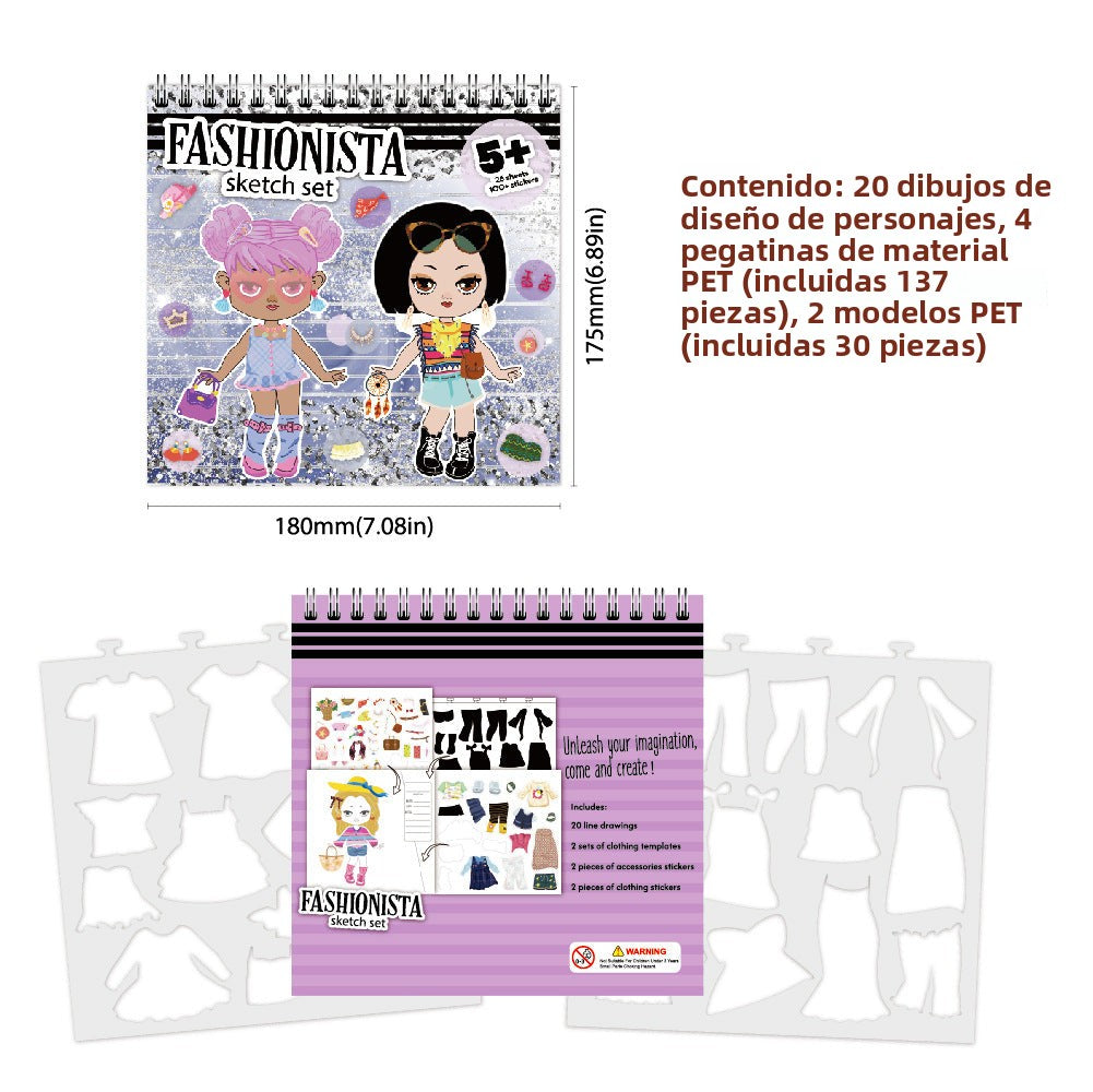 Fashion Clothing Coloring Stickers: Girl Fashion Sketch Design Kit