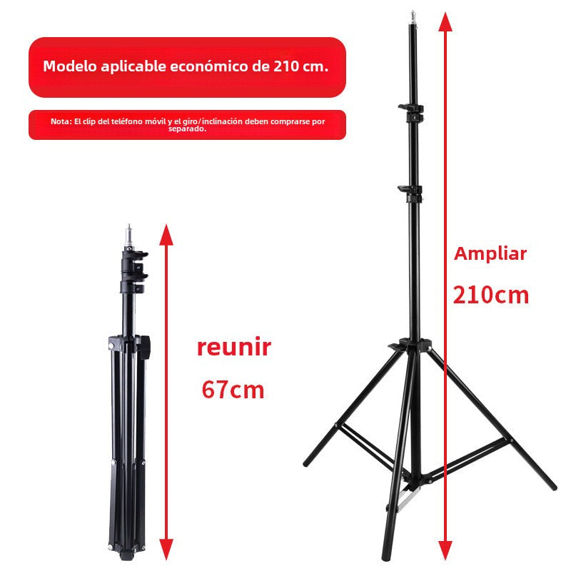 Soporte de teléfono de 2.1m: trípode extensible para fotografía en vivo, con luz de relleno y nivel de burbuja