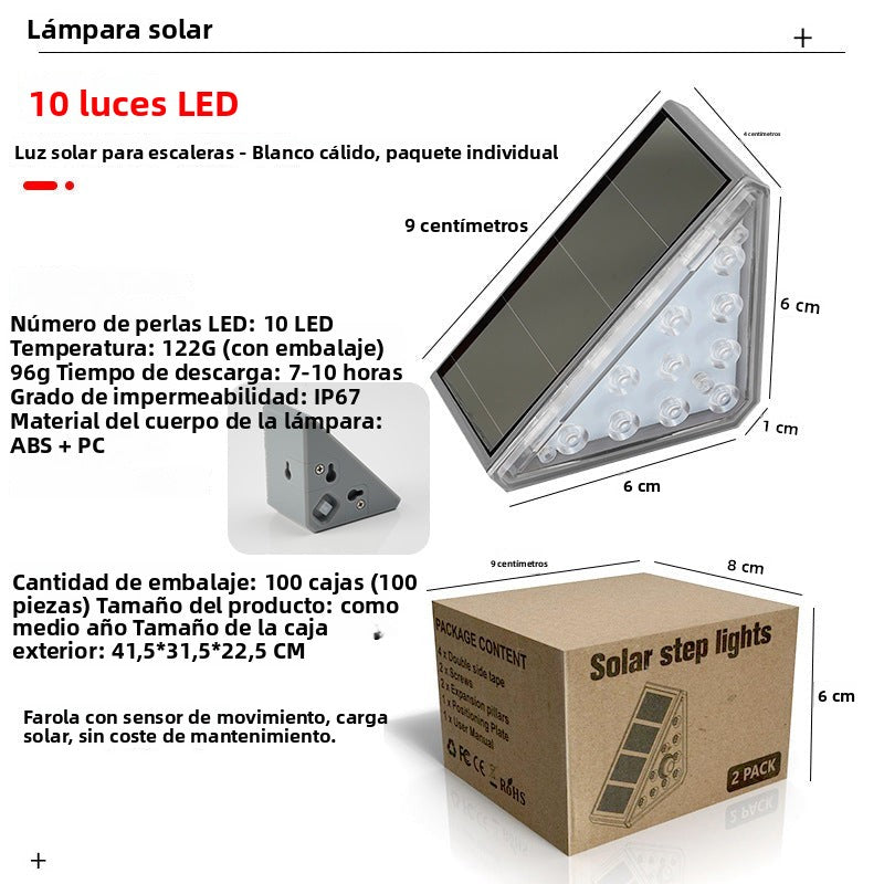 Outdoor Waterproof Solar Triangular Stair Light: High Brightness Garden Patio Step Lighting, Anti-theft