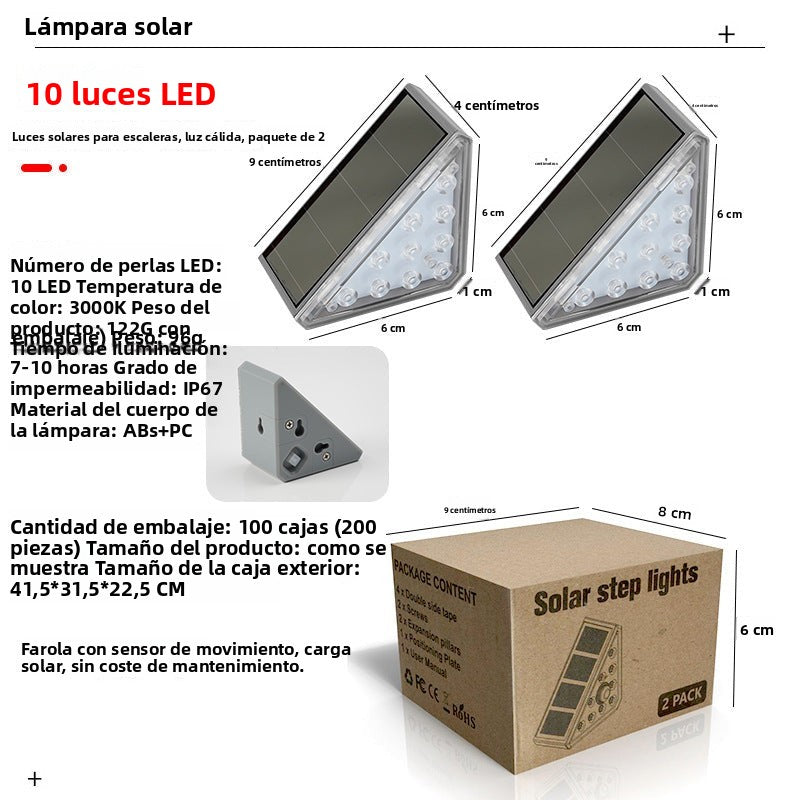 Outdoor Waterproof Solar Triangular Stair Light: High Brightness Garden Patio Step Lighting, Anti-theft