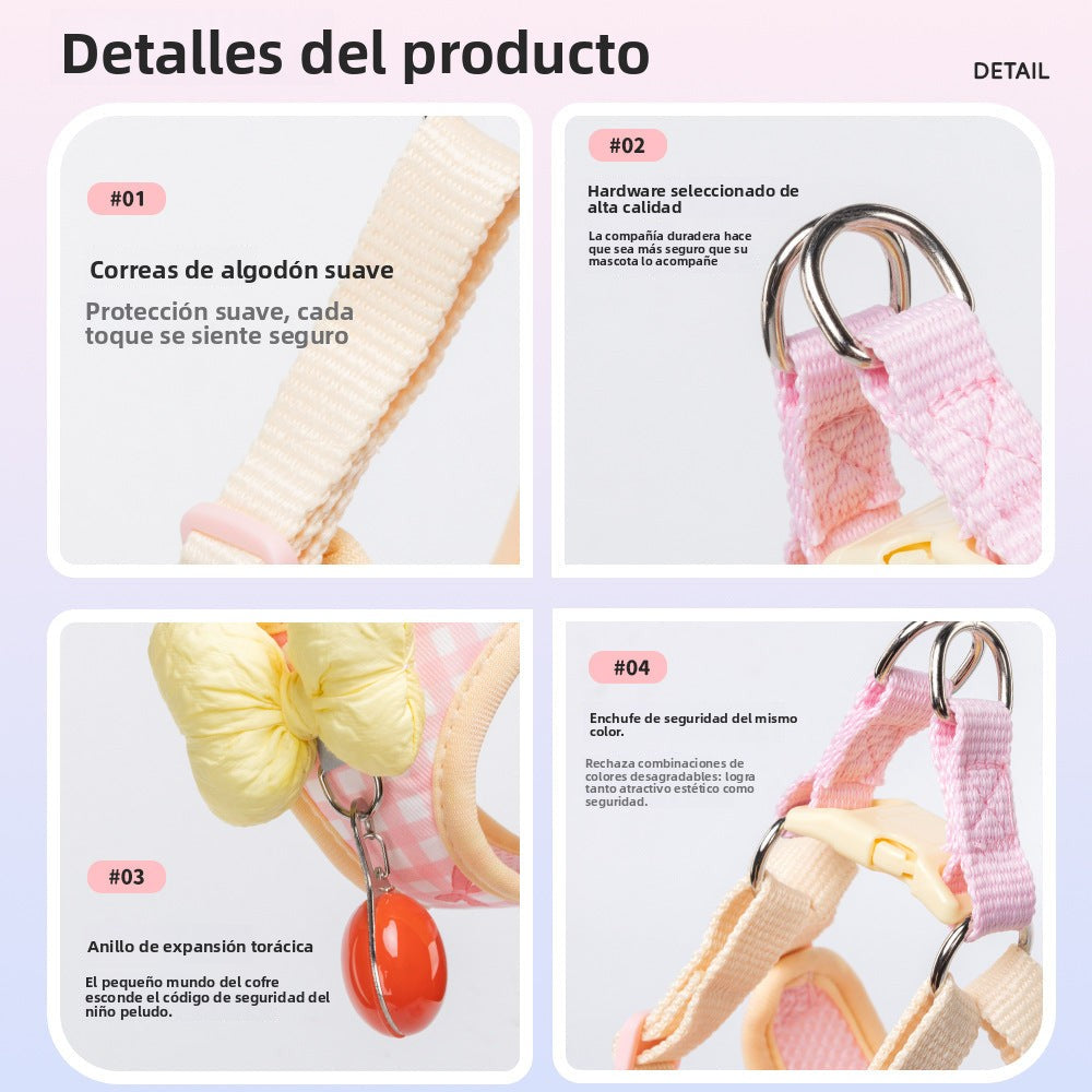 Pet leash with bow and harness for small dogs: stress-free and durable