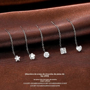 Pendientes Enhebrador de Plata 999 con Zirconia – Diseño Juvenil, Cadena Colgante