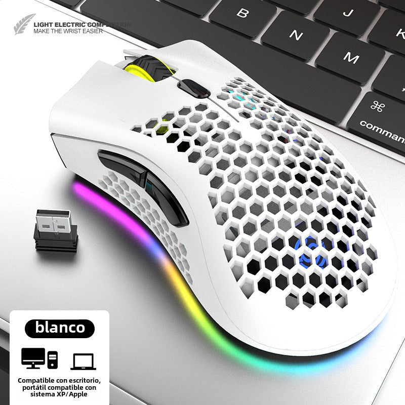 Ratón Inalámbrico Rechazado y Recargable: Ligero, Diseño Hueco, Ideal para Negocios y Juegos