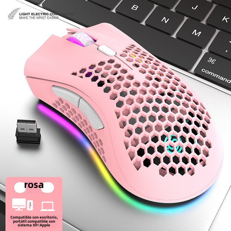 Ratón Inalámbrico Rechazado y Recargable: Ligero, Diseño Hueco, Ideal para Negocios y Juegos