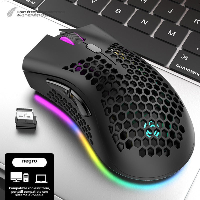 Ratón Inalámbrico Rechazado y Recargable: Ligero, Diseño Hueco, Ideal para Negocios y Juegos