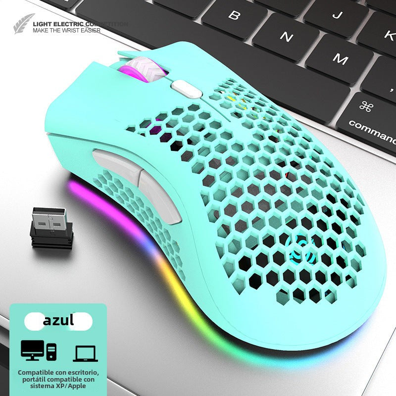 Ratón Inalámbrico Rechazado y Recargable: Ligero, Diseño Hueco, Ideal para Negocios y Juegos