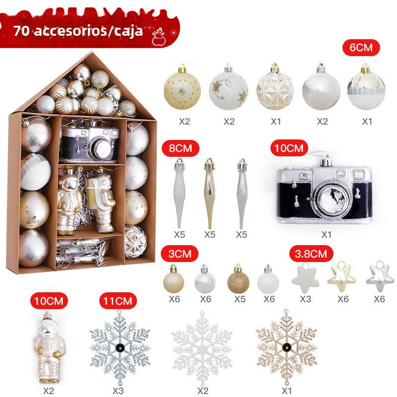 Adornos navideños para árbol con diseño de camara de fotos y astronautas