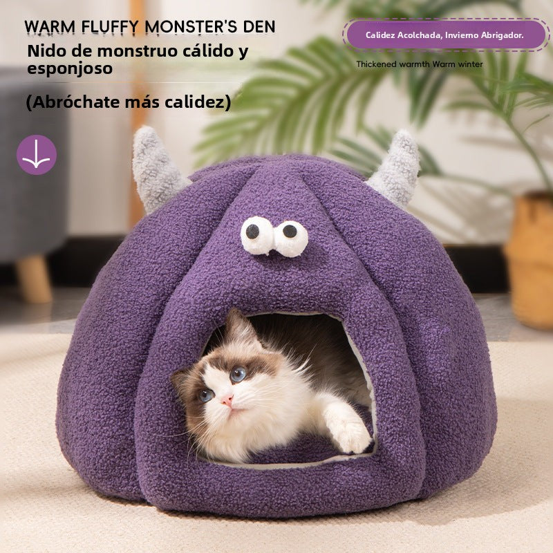 Pumpkin Cat Bed with Leaf Design: Warm, Washable, All-Season Pet Bed