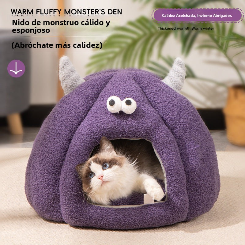 Pumpkin Cat Bed with Leaf Design: Warm, Washable, All-Season Pet Bed