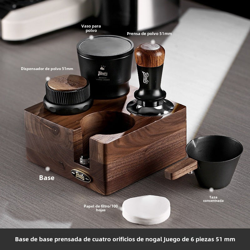 Kit de Prensado de Café Italiano Bincoo: Base de Madera de Nogal y Tamiz para Espresso