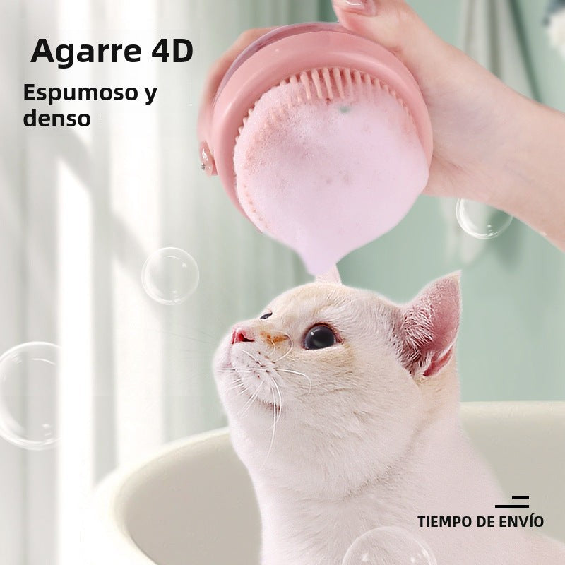 Guante masajeador de silicona con dispensador de jabón para gatos. Cepillo de baño que genera espuma densa para una limpieza profunda y relajante.