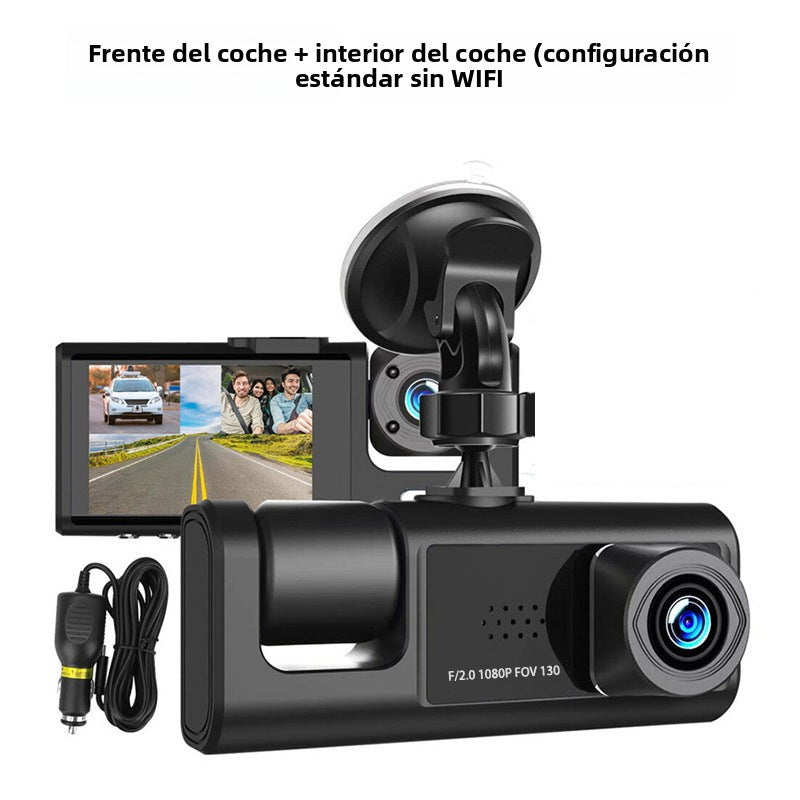 Cámara De Seguridad para Auto  –  3 Lentes Con Cámara Frontal, Interior y Trasera HD