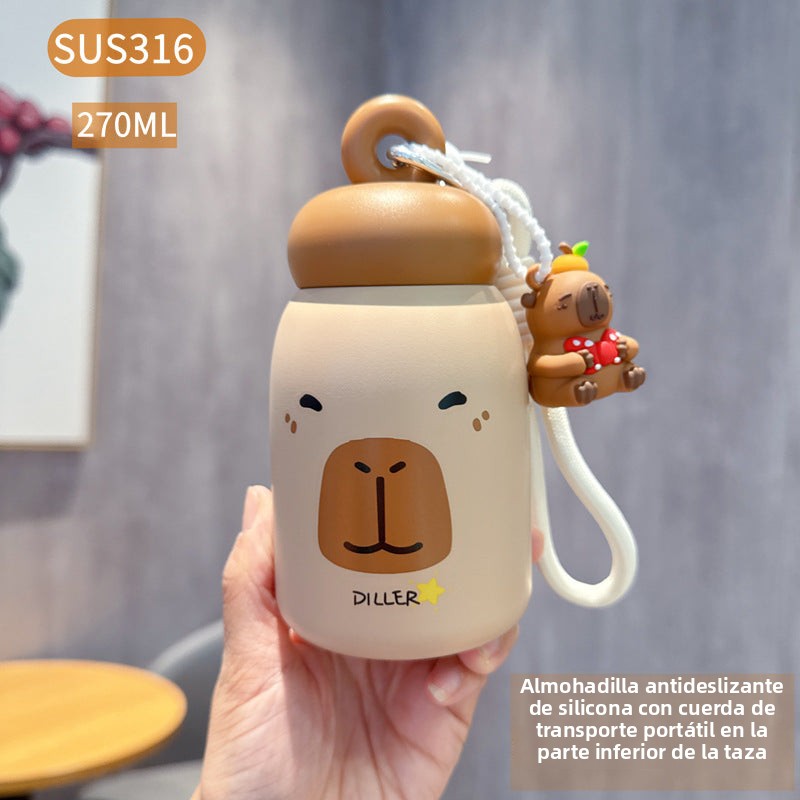 Capybara 316L Straw Thermos Cup: New High-Value Design for Children and Students, Portable Flip-Top Dual-Use Water Cup