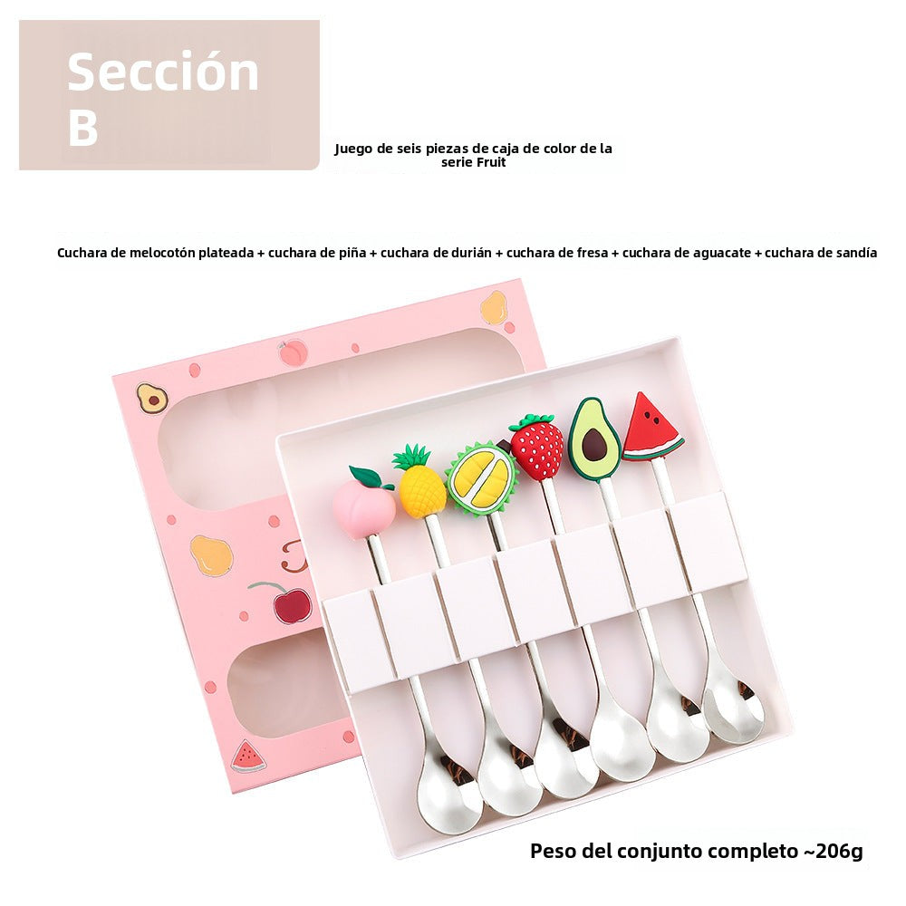 Cartoon Fruit Utensil Set: Cute Stainless Steel Dessert Spoons and Forks Gift