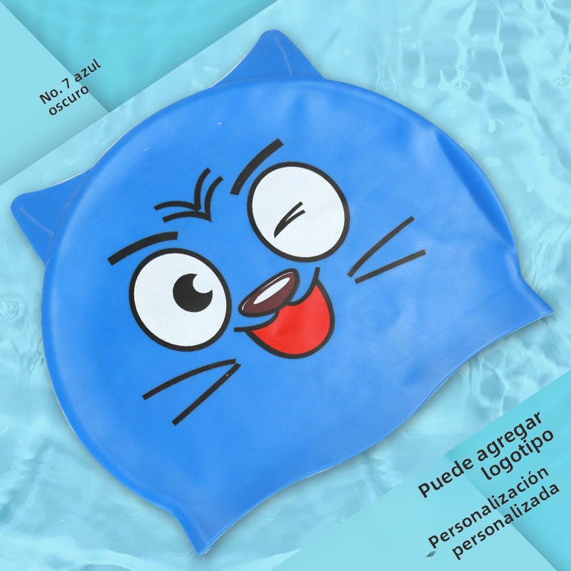 Gorro de silicona infantil multicolor: resistente al agua, con orejeras, diseño de animales y pez para natación y entrenamiento